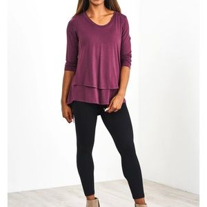 This is the 3/4 sleeve scoop neck nursing top from latched mama in wine